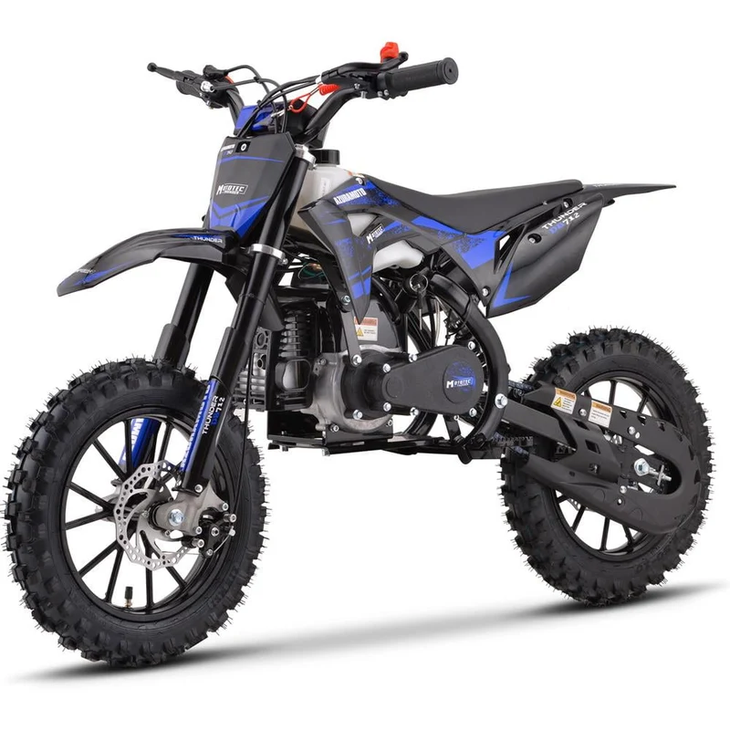 Track 7 50CC 2-Stroke Gas Dirt Bike for Kids, Up to 25 MPH, Mini Dirt Bike with Rear Suspension, Kill Switch, Disck Brakes, 150lbs Max Load, 1.6L Tank, Blue