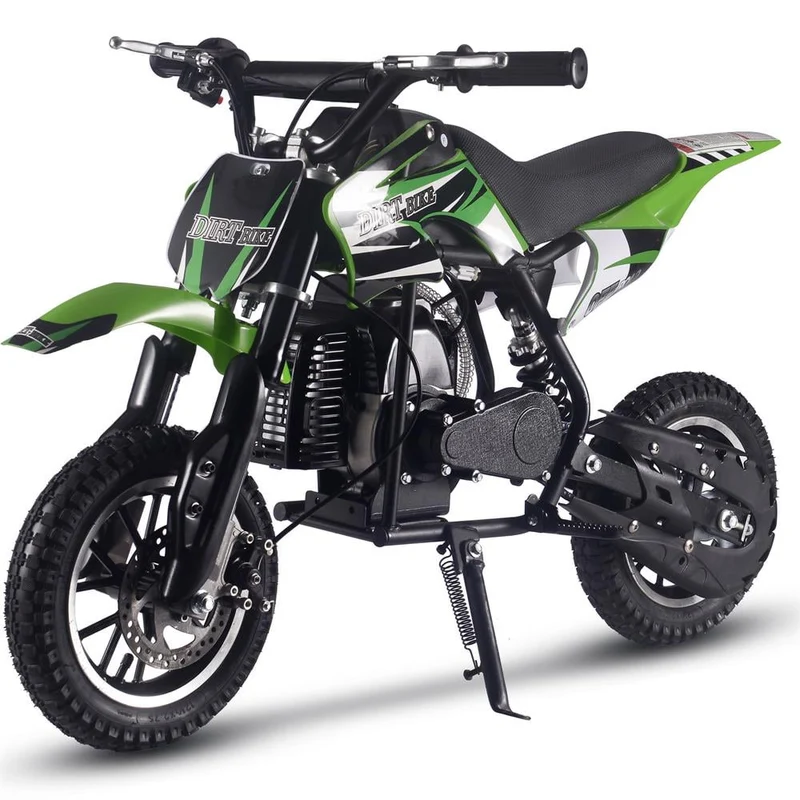 Track 7 50CC 2-Stroke Kid Dirt Bike, Off Road Gas Motorcycle, Trail Bike Up to 25Mph, EPA Approved Kids Gas Dirt Bike W/Rear Suspension, Pull Start, Front & Rear Disc Brake, Green