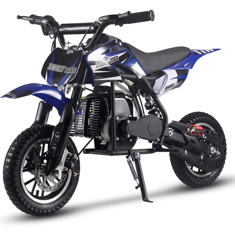 Track 7 50CC 2-Stroke Kid Dirt Bike, Off Road Gas Motorcycle, Trail Bike Up to 25Mph, EPA Approved Kids Gas Dirt Bike W/Rear Suspension, Pull Start, Front & Rear Disc Brake, Blue