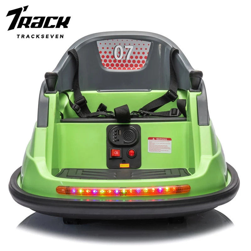 Track 7 12V Ride on Bumper Car, Electric Bumper Car for Kids Toddlers Age 1.5-5 Years, Ride on Car with Remote Control, Bluetooth, LED Lights, 360°Spin, Green