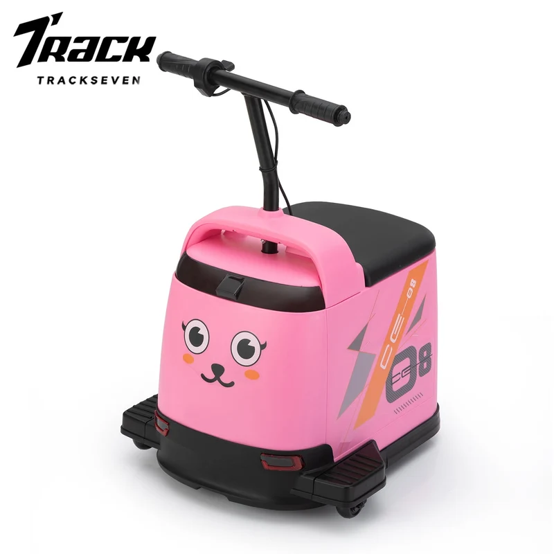 Track 7 12V Ride on Car, Kids Ride on Box, Electric Box Car with High-Low Speeds, Variable Speed Throttle, MP3, USB, Storage, Max Speed 5mph, Pink