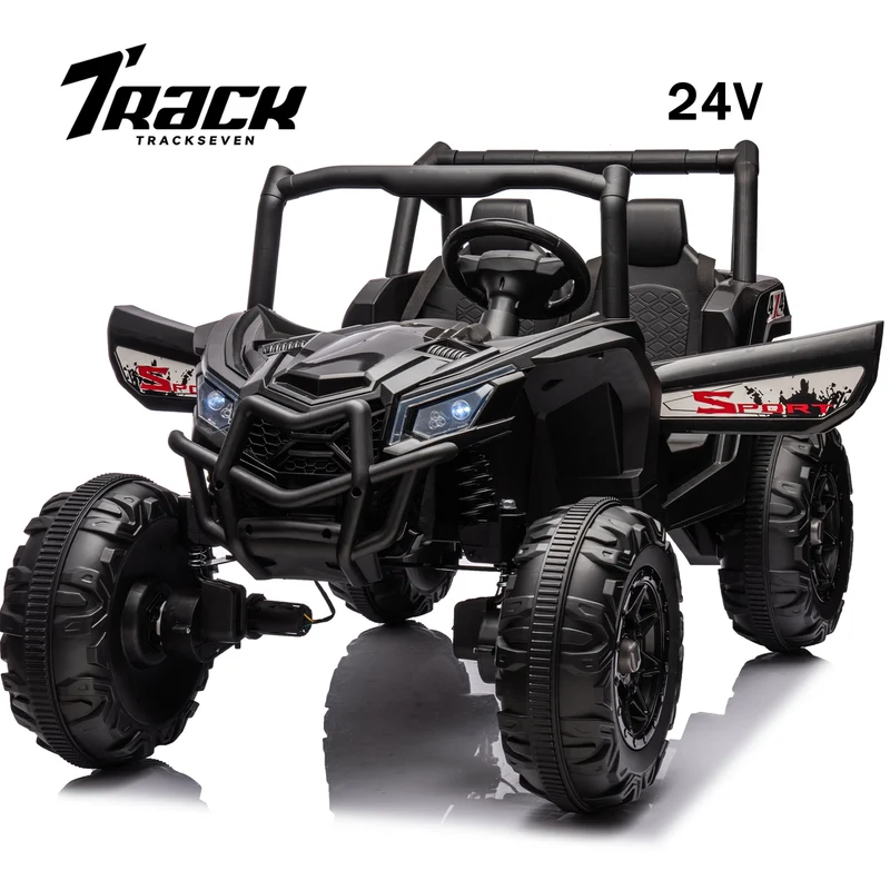 Track 7 24V Ride on UTV, 2-Seater Ride on Car with Remote Control, Music, 2 Speed, Key Start, 4x4 Ride on Off-Road Truck, Black