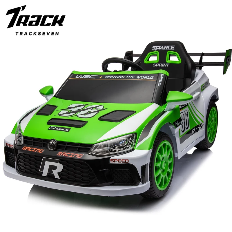 Track 7 Kids Ride on Car, 12V Electric Sports Car with Remote Control, Bluetooth, Front Light, Electric Buggies for Boys Girls Age 3+, Green
