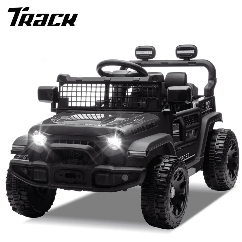 Track 7 24V Kids Ride-On Car with Remote Control, 2WD, Four-Wheel Suspension with Large Wheel Design, Power Display, Bluetooth, MP3 Player, LED Lights, and Speed Control for Ages 2-5, Black