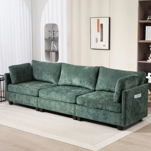 COOKCOK 111.4 Inch 3-Seater Modular Sectional Sofa, Modern Deep Seat Couch, Comfy Chenille Fabric Pet Friendly Couch, Furniture Sofas Living Room, Green