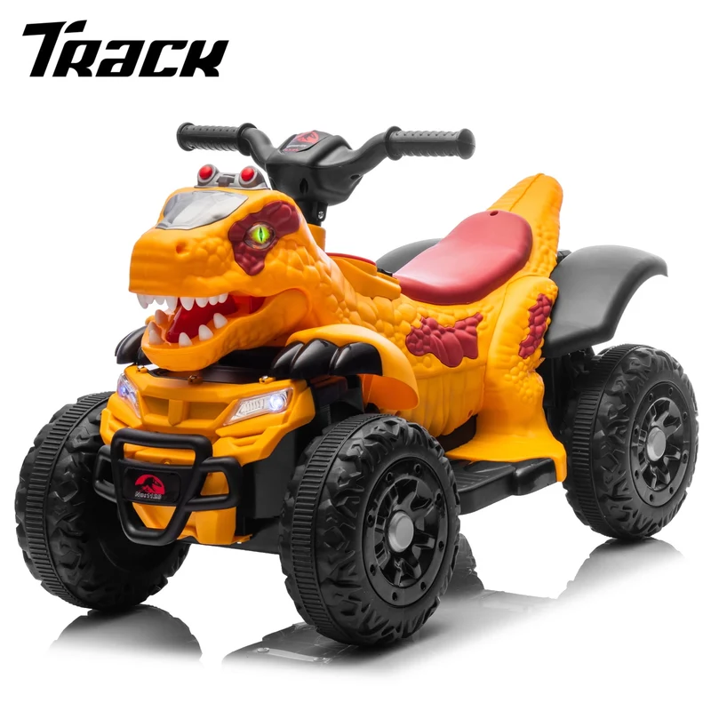 Track 7 12v Electric Ride-On Car, Dinosaur Shape Design, 2WD, Music, Bluetooth & Microphone, Indoor& Outdoor Ride-On Toy for Boys Girls Age 2-5, Yellow