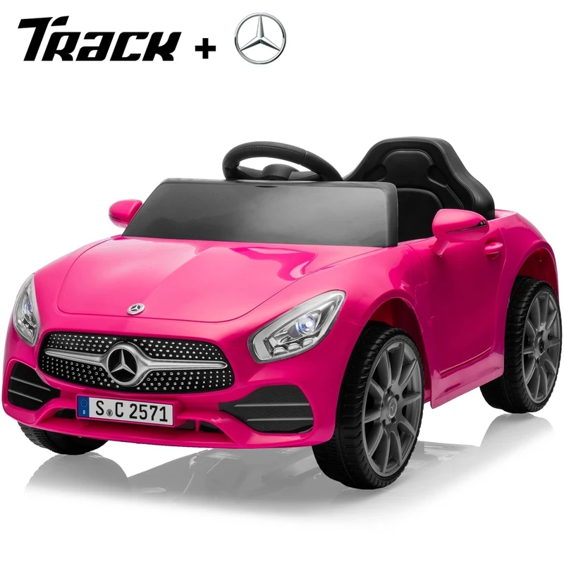 Track 7 12V Kids Ride On Car Licensed Mercedes Benz CLS 350, Electric Car with Remote Control, LED Lights, Music, USB, Power Display, Outdoor Toys for Boys Girls Toddlers Ages 2-4, Pink
