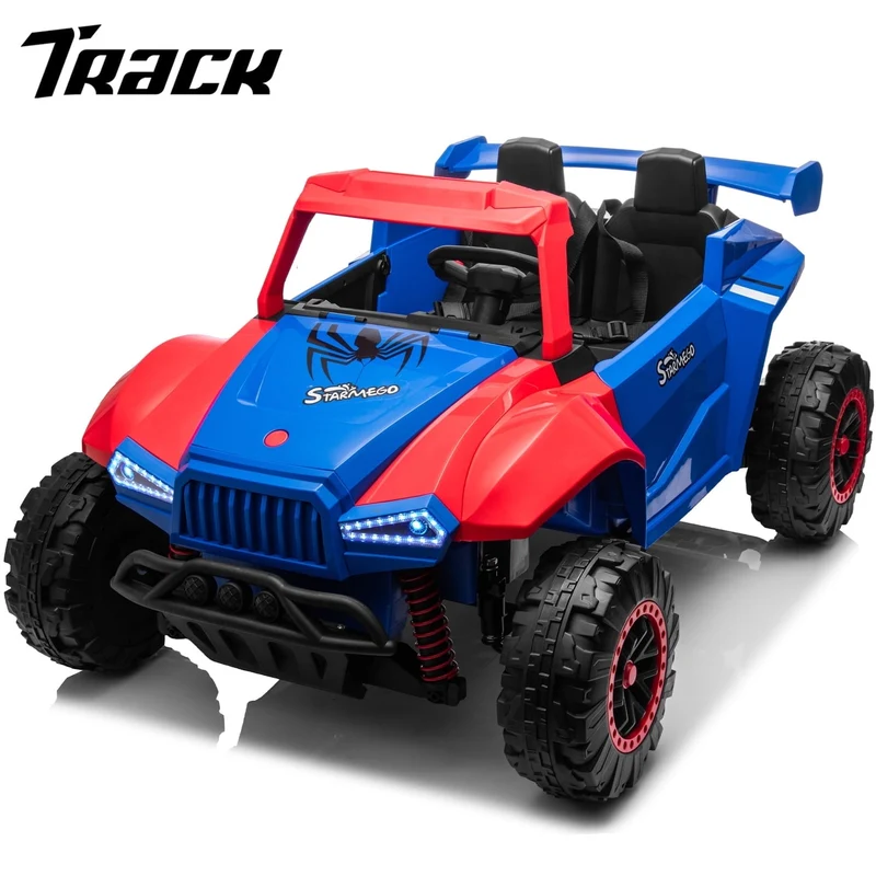 Track 7 24V 2-Seater Ride on Car, Kids Electric Car with Remote Control, 20.4" Extra Width Seat, Bluetooth, Power Display, 24V Ride on Truck for Boys Girls Age 3+, Max Speed 6.21 mph, Blue
