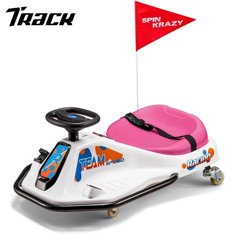 Track 7 24V Electric Drifting Go Kart for Kids, Kids Electric Go Kart w/360-Degree Spin, Music, Bluetooth, Flag, Drift Kart Up to 7.5 mph, Pink