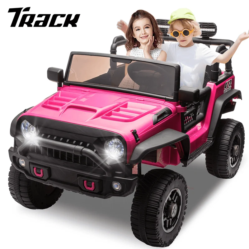 Track 7 24V Ride on Car, 2-Seater Ride on Truck, 400W Motors, 20" Width Seat, LED Lights, Music, Bluetooth, Remote Control, Electric Off-Road Truck Car for Boys Girls Age 3+, Pink
