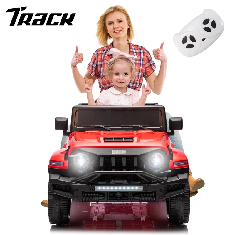 Track 7 24V Ride on Car, 4WD Electric Car for Boys Girls Age 3+, 6 Wheels Ride on Car with Remote Control, Music, Lights, Rocking Mode, Storage Box, Red