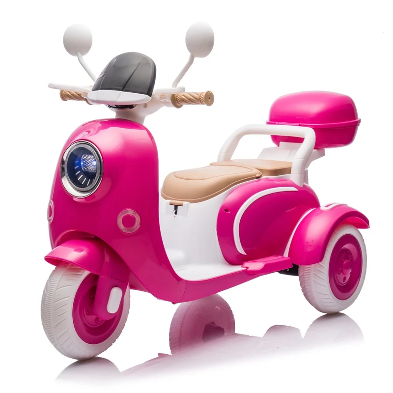 Track Seven 12V Kids Ride on Motorcycle, 2 Seats Kids Motorcycle, 3 Wheels Powered Motorbike for Kids, Mp3, Bluetooth, Headlight, Storage Box for Kids Aged 3+, Rose Red