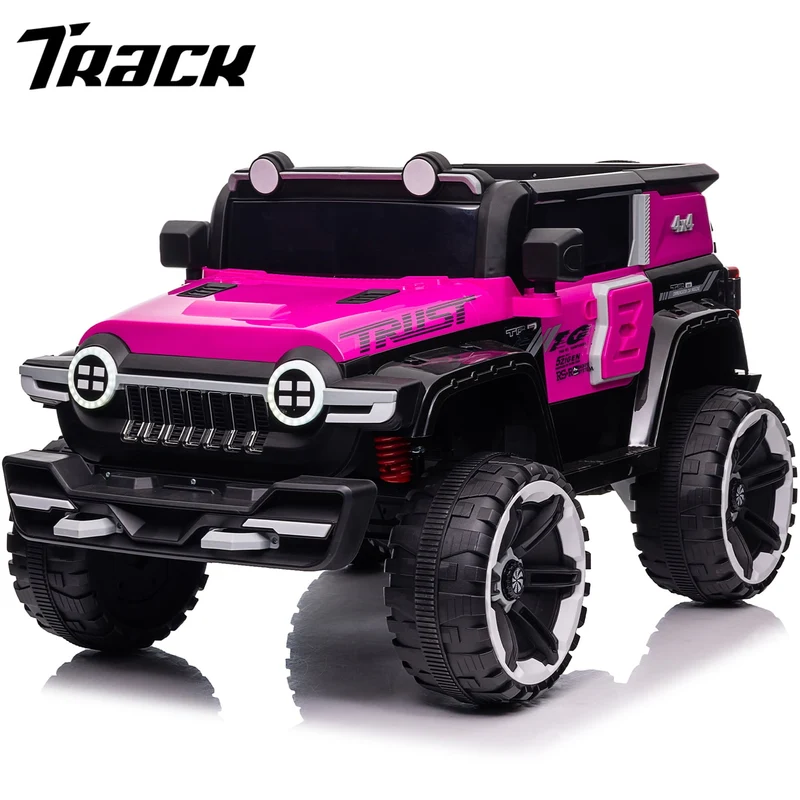 Track 7 12V Kids Ride On Car, Kids Electric Truck with Remote Control, Spring Suspension, Safety Lock, LED Light, Music & Horn, for Boys Girls, Pink