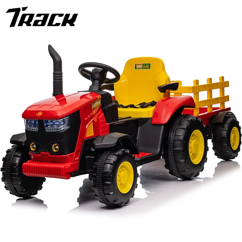 Track 7 12V Kids Ride on Tractor, Electric Tractor and 35W Dual Motors for Kids with Remote Control, Bluetooth Music/USB, 3-Gear-Shift, Safety Belt, 7-LED Lights, Yellow