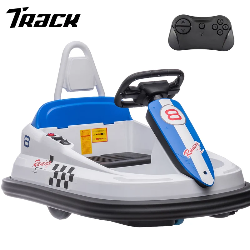 Track 7 6V Kids Ride On Bumper Car, Electric Toddles Ride On Car with Remote Control, 2 Driving Modes for Kids with Three Speed Adjustable, LED Lights, Horn, Bluetooth, White