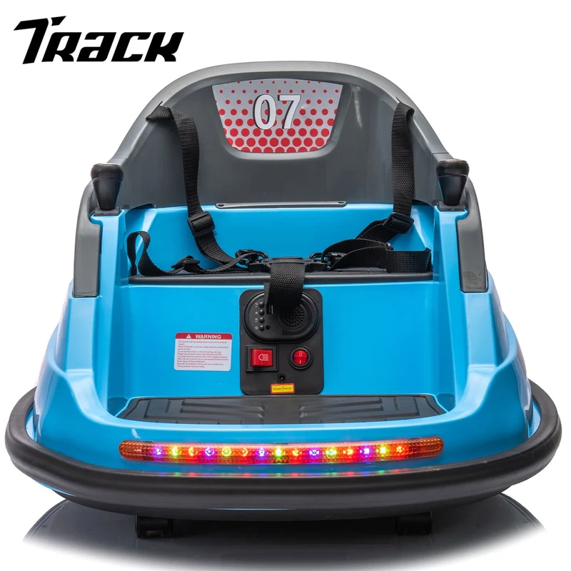 Track 7 12V Ride on Bumper Car, Electric Bumper Car for Kids Toddlers Age 1.5-5 Years, Ride on Car with Remote Control, Bluetooth, LED Lights, 360°Spin, Blue