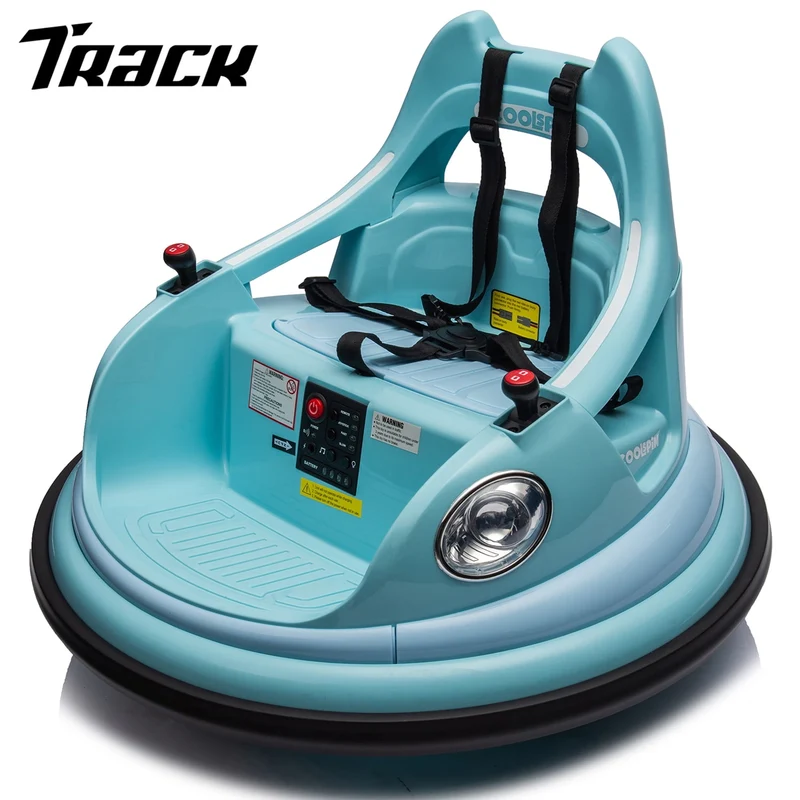 Track 7 12V Ride on Bumper Car, Electric Bumper Car for Kids & Toddlers, Remote Control, 2 Speed, Bluetooth, Music, 5 Lighting Mode, 360°Spin, Max 3.1mph, Blue