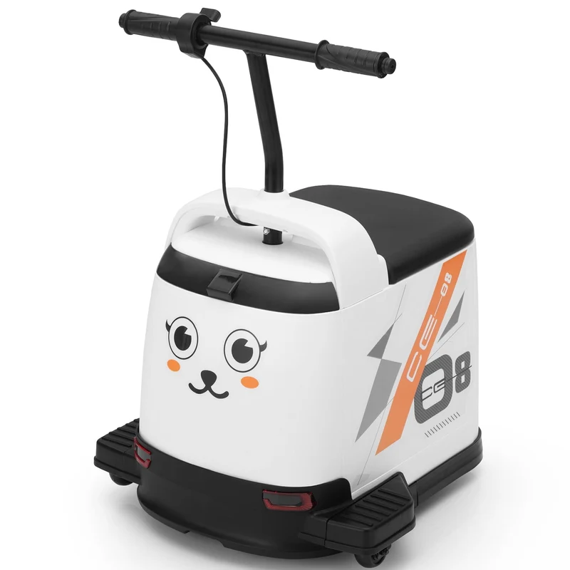Track 7 12V Ride on Car, Kids Ride on Box, Electric Box Car with High-Low Speeds, Variable Speed Throttle, MP3, USB, Storage, Max Speed 5mph, White