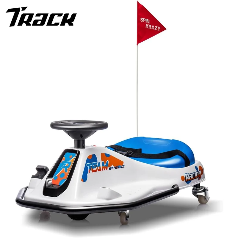 Track 7 24V Electric Drifting Go Kart for Kids, Kids Electric Go Kart w/360-Degree Spin, Music, Bluetooth, Flag, Drift Kart Up to 7.5 mph, Blue