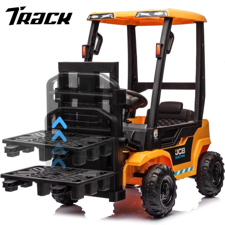 Track 7 Kids Ride on Car, 12V Electric Forklift Truck with Ceiling, Warehouse Construction Truck, Remote Control, Music, Electric Car for Boys Girls Age 3+