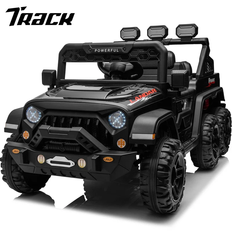 Track 7 24V Kids Ride on Pickup Truck, 4WD Ride on Car with Remote Control, Bluetooth, Rear Storage Box, LED Lights, 6- Wheels Electric Car for Boys Girls, Black