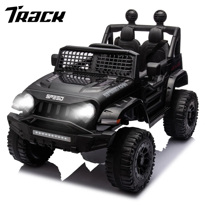 Track 7 Kids Ride on Truck, 12V Ride on Car with Remote Control, Kids Electric Car, Bluetooth, LED Lights, MP3, Black