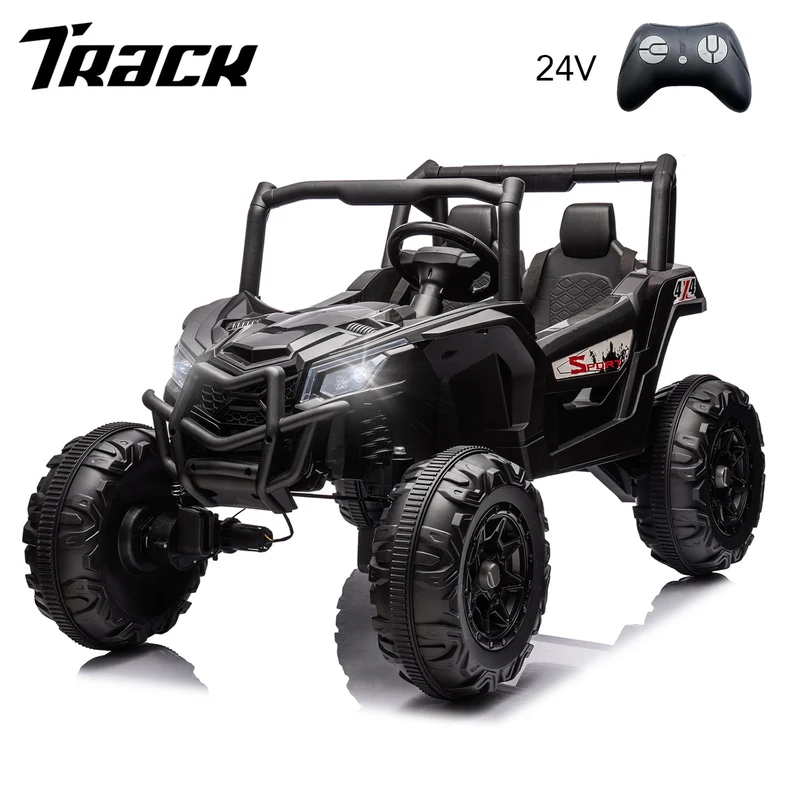 Track 7 24V Ride on UTV, 2-Seater Ride on Car with Remote Control, Music, 2 Speed, Key Start, 4x4 Ride on Off-Road Truck, Black