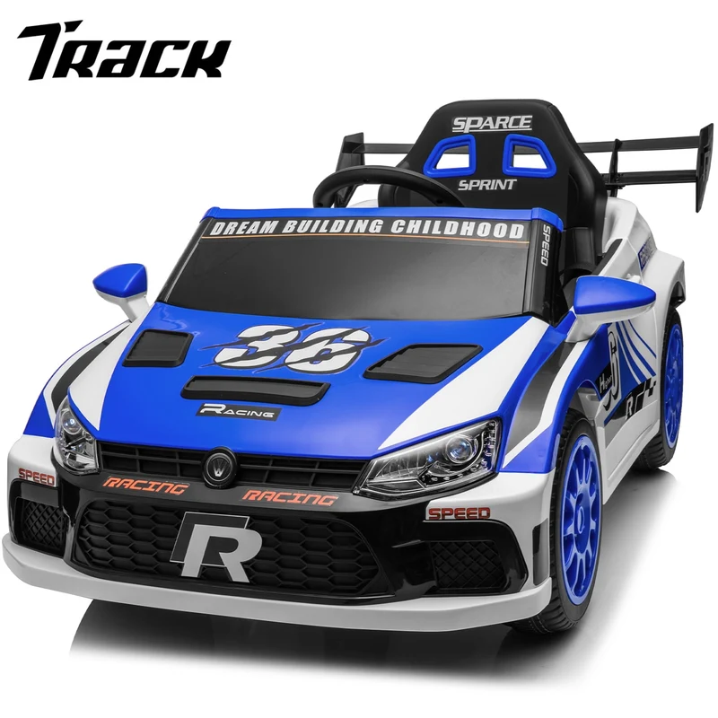 Track 7 Kids Ride on Car, 12V Electric Sports Car with Remote Control, Bluetooth, Front Light, Electric Buggies for Boys Girls Age 3+, Blue
