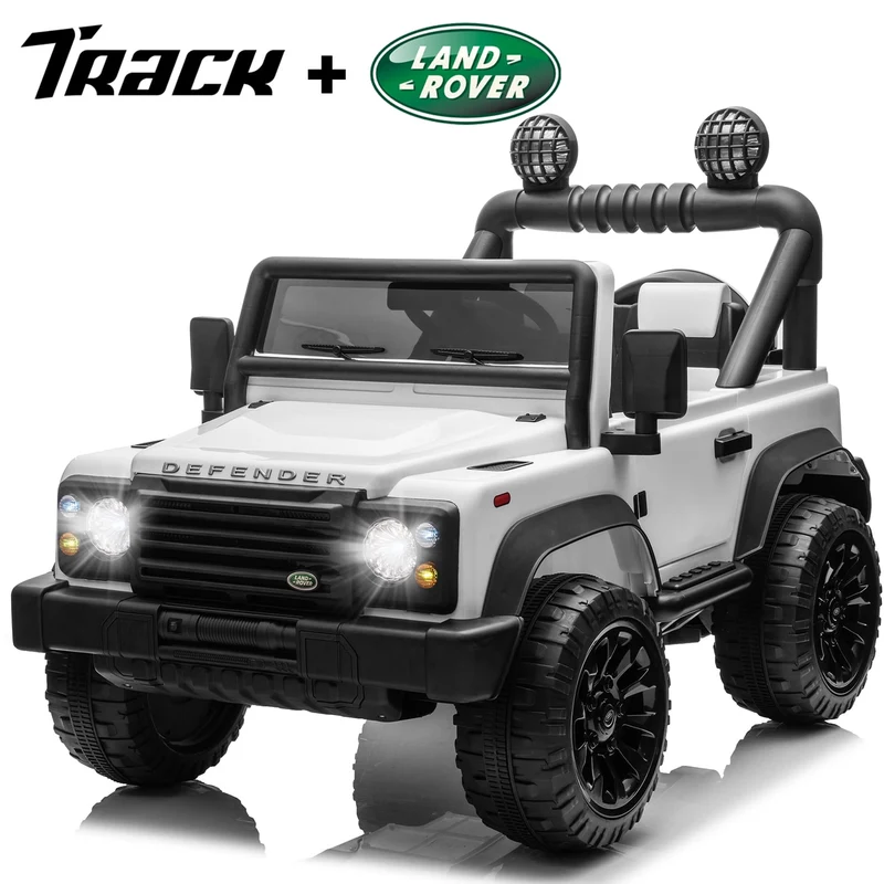 Track Seven Licensed Land Rover Defender Volta 5008 24V Ride-On Car, Electric Car with Remote Control, 2WD Drive, Bluetooth, LED Lights, Key Start, Rear Storage, 24V Ride on Toys for kids Ages 3+, White