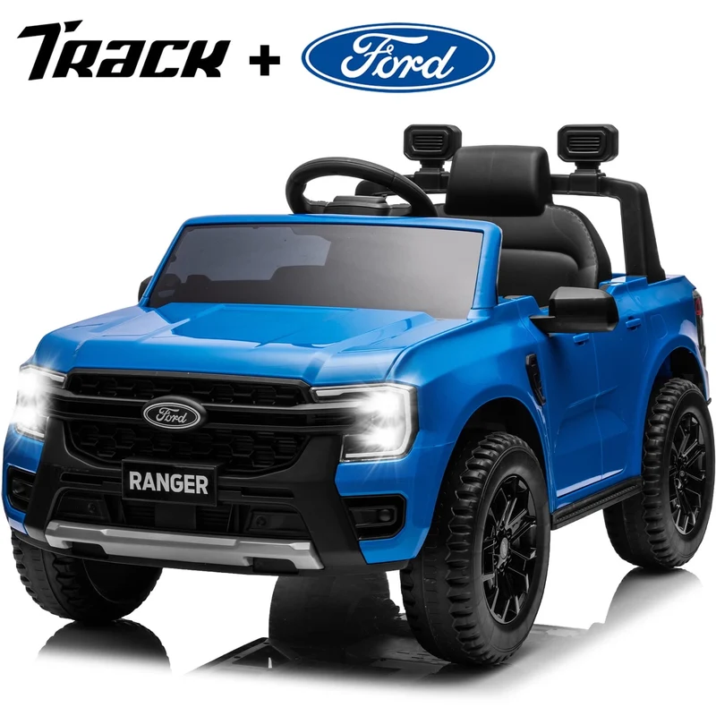 Track 7 12V Kids Ride on Pickup Truck, Licensed Ford Ranger Ride on Car with Remote Control, Music Player, LED Lights, Bluetooth, Soft Start, Electric Car for Kids Ages 3-6, Red