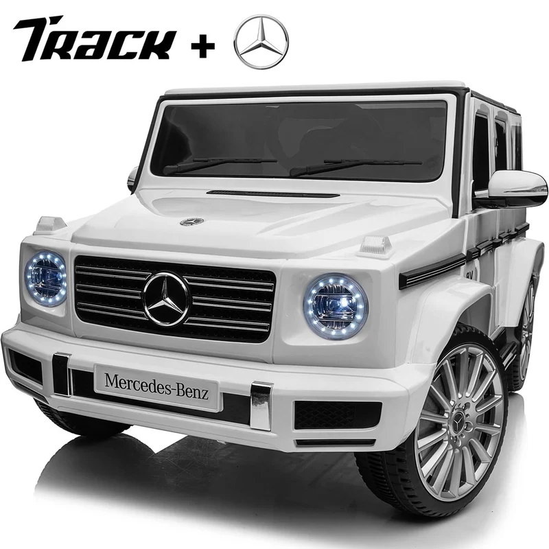 Track 7 24V Ride on Car, Licensed Mercedes-Benz G500 Electric Car with Remote Control, USB, Bluetooth, LED Lights, Ride on Truck for Boys Girls Age 3+, White