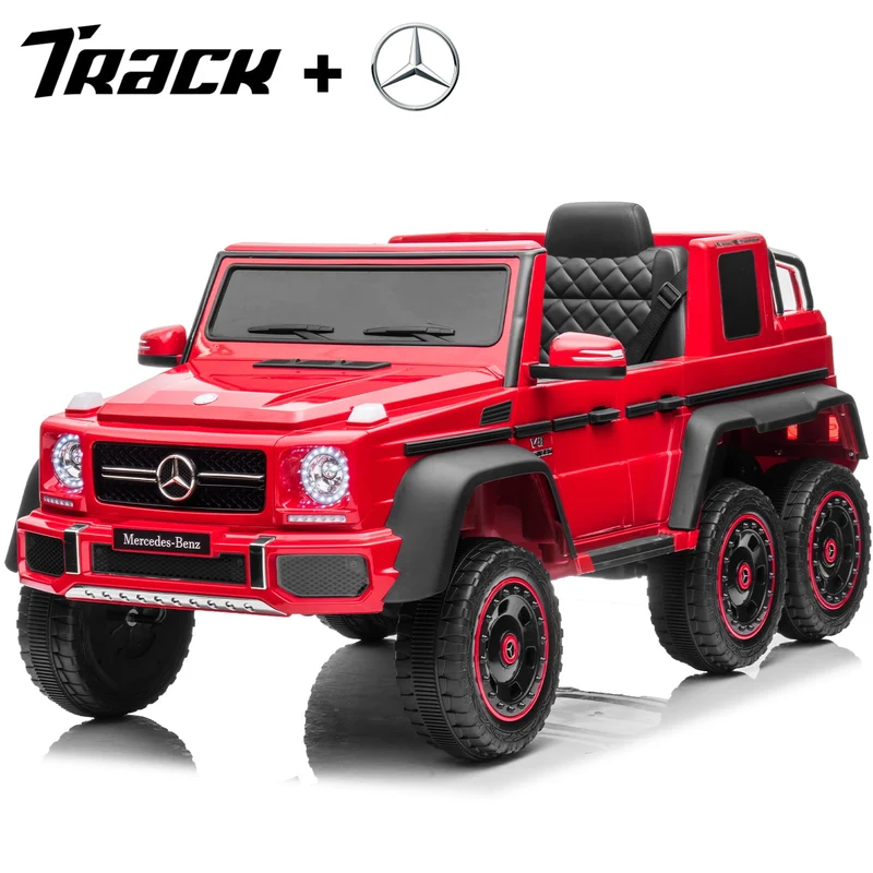 Track 7 24V Ride on Car, Licensed Mercedes Benz G63 24V Electric Car with Remote Control, Music, Bluetooth, Leather Seat, 6 Wheels Kids Ride on Truck, Red