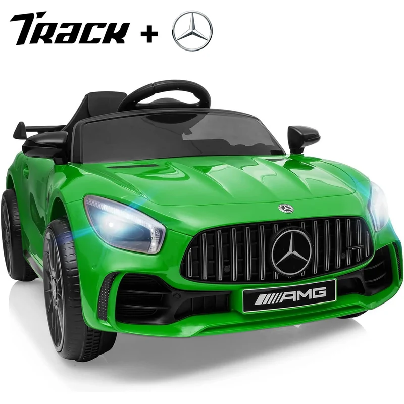 Track 7 Ride on Car with Remote Control, 12V Licensed Benz Electric Car for Kids Age 3+, AUX/FM/USB, Kids Ride on Toy Car, Green