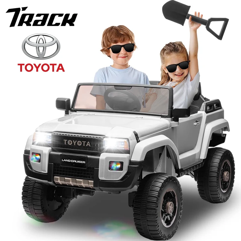 Track 7 24V Ride on Car, Licensed Toyota LC 250 2-Seater Electric Car for Boys Girls, 24V Ride on Car with Remote Control, Music, Bluetooth, Front Storage Space, Shovel, White