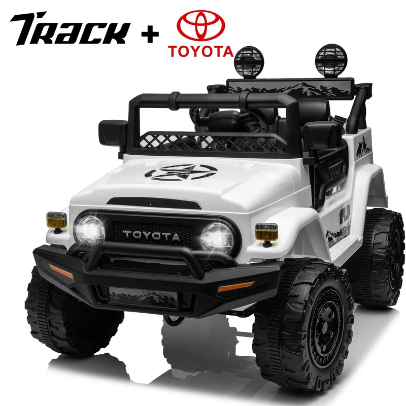 Track 7 Kids Ride on Truck, 12V Licensed Toyota FJ Cruiser Electric Car for Kids Age 3+, Ride on Car w/Remote Control, Power Display, Music, White