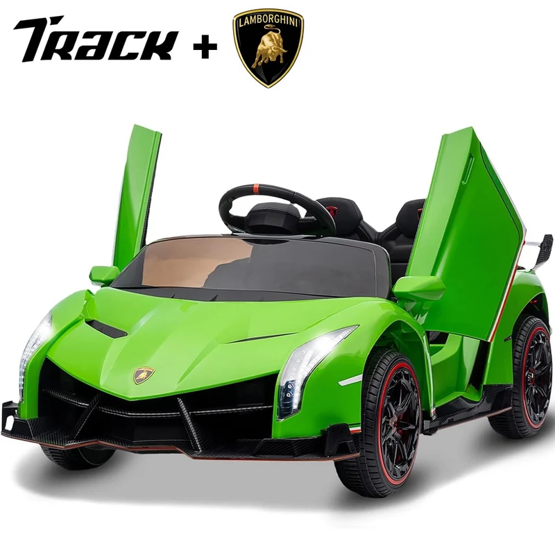 Track 7 12V Kids Ride on Car, Licensed Lamborghini Veneno Electric Car with Remote Control, Music, Age 3+, Green