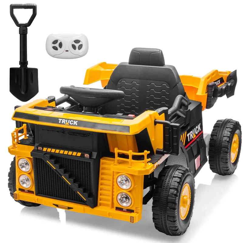 SUSIELADY 12V Kids Ride on Car, Ride on Dump Truck, with Remote Control, Electric Dump Bed, Extra Shovel, Bluetooth, Music, for Kids Aged 3+