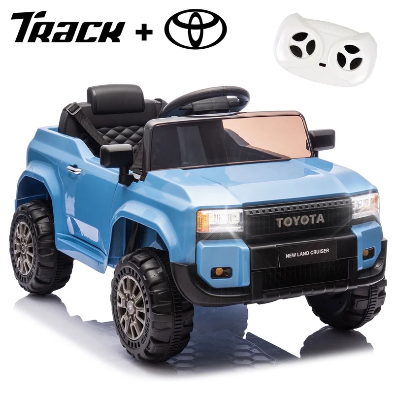 Track Seven 12V Ride on Car, Licensed Toyota LC250 Ride on Truck for Kids, Electric Car with Remote Control, Power Display, Music, Bluetooth, 12V Ride on Toy Car for Boys Girls Age 2+, Blue