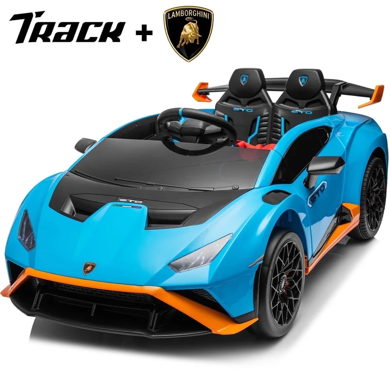 Track Seven 24V Kids Ride on Car, Licensed Lamborghini STO Electric Car for Boys Girls, Ride on Drift Car with Remote Control, Music, 360° Spin, Max Speed 6mph, Blue