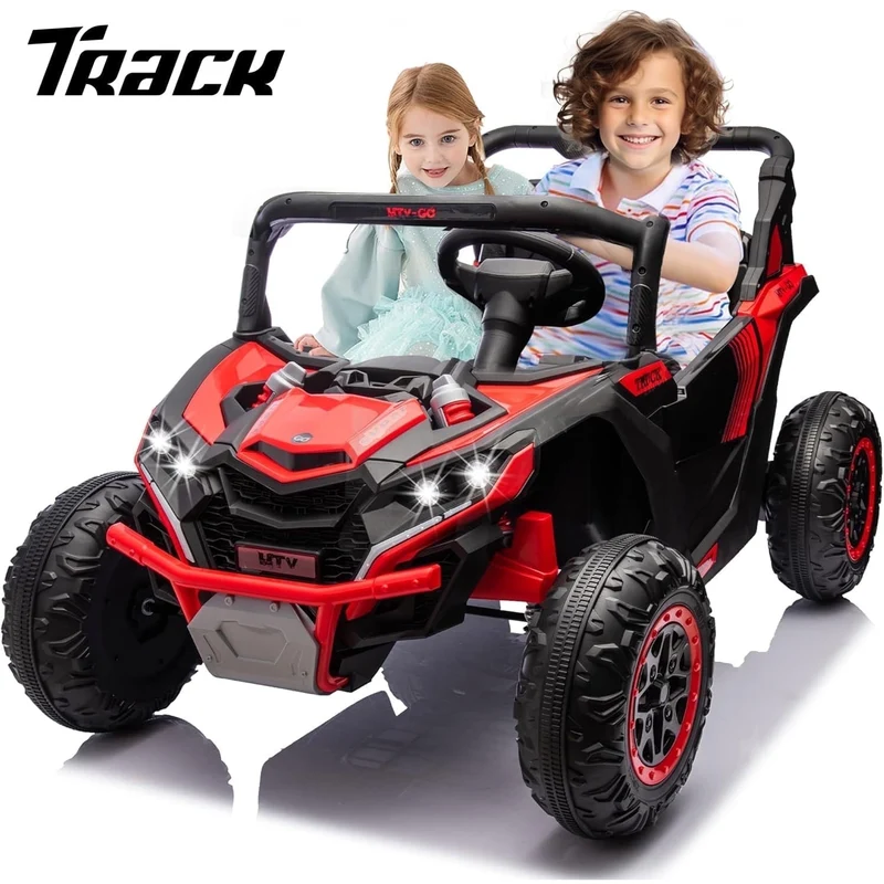 Track 7 24V 2-Seater Ride on UTV, 20" Large Seat, 2 x 200W Powerful Motors, 4.5 mph Max Speed, Ride on Car w/Remote Control, MP3, Lights, Battery Powered Electric Car for Boys Girls Age 3+, Red