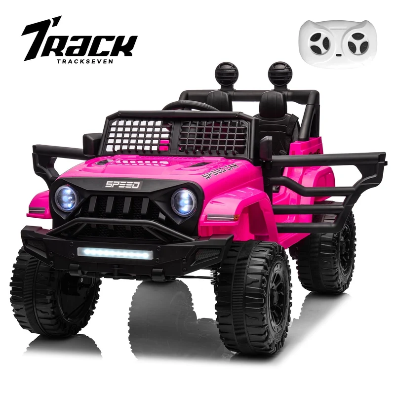 Track 7 Kids Ride on Truck, 12V Ride on Car with Remote Control, Kids Electric Car, Bluetooth, LED Lights, MP3, Pink