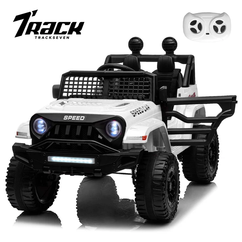 Track 7 Kids Ride on Truck, 12V Ride on Car with Remote Control, Kids Electric Car, Bluetooth, LED Lights, MP3, White