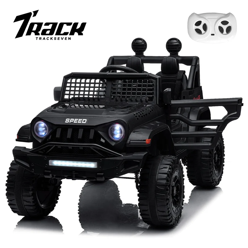 Track 7 Kids Ride on Truck, 12V Ride on Car with Remote Control, Kids Electric Car, Bluetooth, LED Lights, MP3, Black
