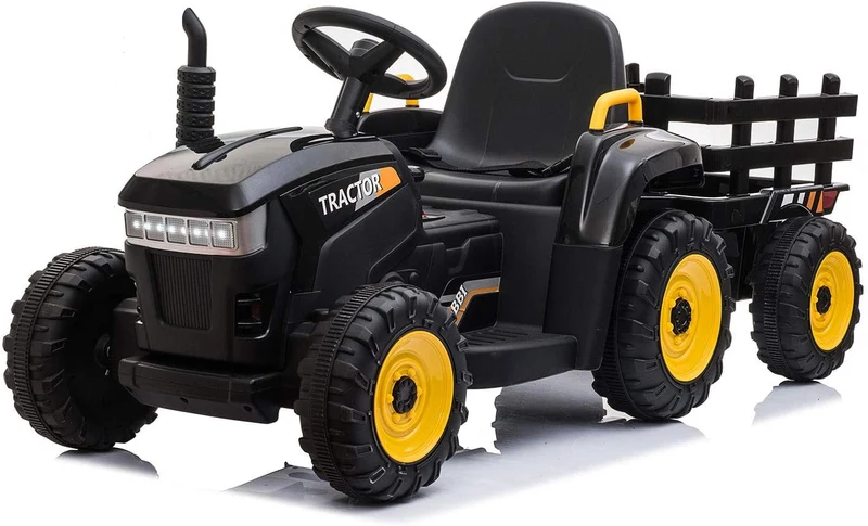 LISUEYNE 12V Ride on Tractor with Trailer, Electric Car with Music, USB, LED Lights, Ride on Car for Kids Age 3-6 Years, Max Speed 5mph, Black