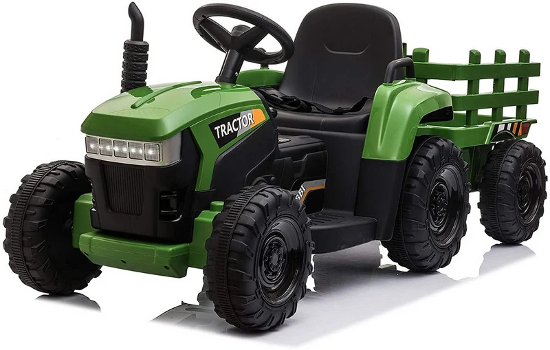 LISUEYNE 12V Ride on Tractor with Trailer, Electric Car with Music, USB, LED Lights, Ride on Car for Kids Age 3-6 Years, Max Speed 5mph, Dark Green