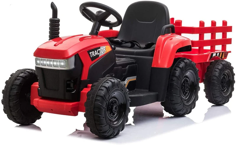 LISUEYNE 12V Ride on Tractor with Trailer, Electric Car with Music, USB, LED Lights, Ride on Car for Kids Age 3-6 Years, Max Speed 5mph, Red