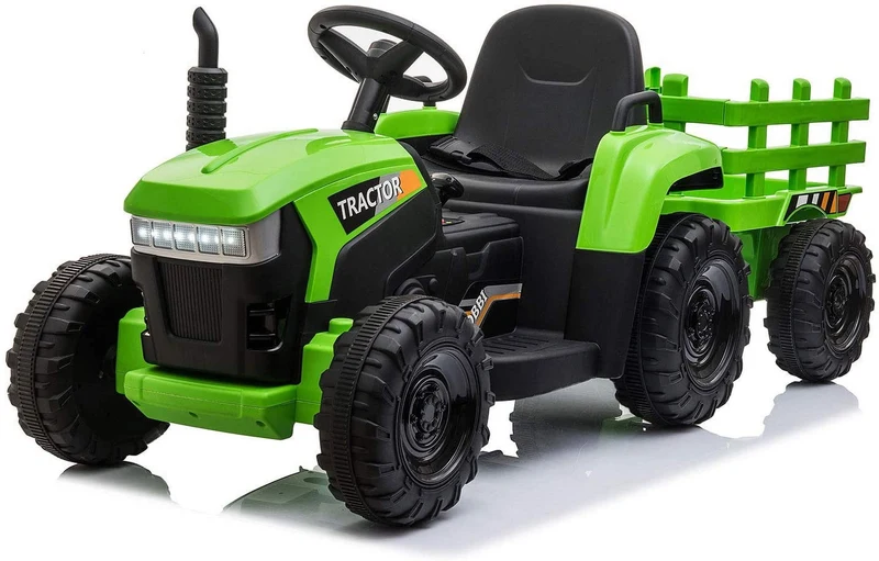 LISUEYNE 12V Ride on Tractor with Trailer, Electric Car with Music, USB, LED Lights, Ride on Car for Kids Age 3-6 Years, Max Speed 5mph, Green