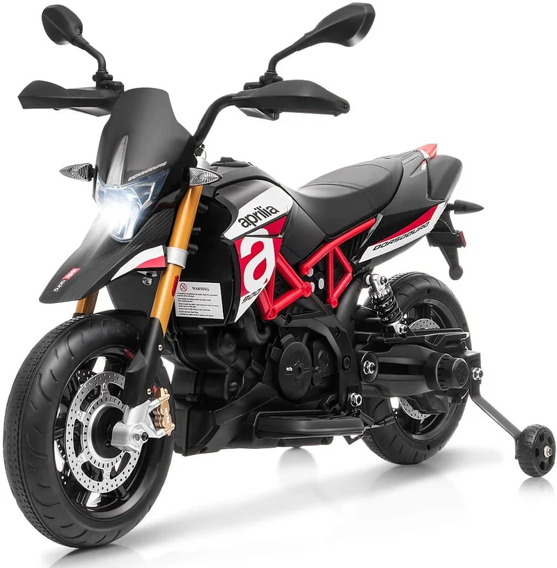 Track 7 Kids Motorcycle,12V Ride on Motorcycle w/Training Wheels,Electric Motorcycle Toy Headlight & Music