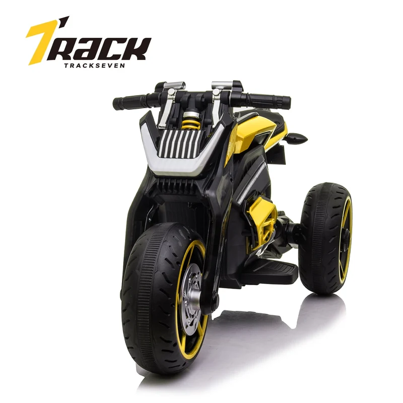 Track 7 Kids Ride on Motorcycle, 12V Electric Trike Motorcycle for Boys Girls, 3 Wheels Motorcycle for Kids, Music, Lights, Yellow