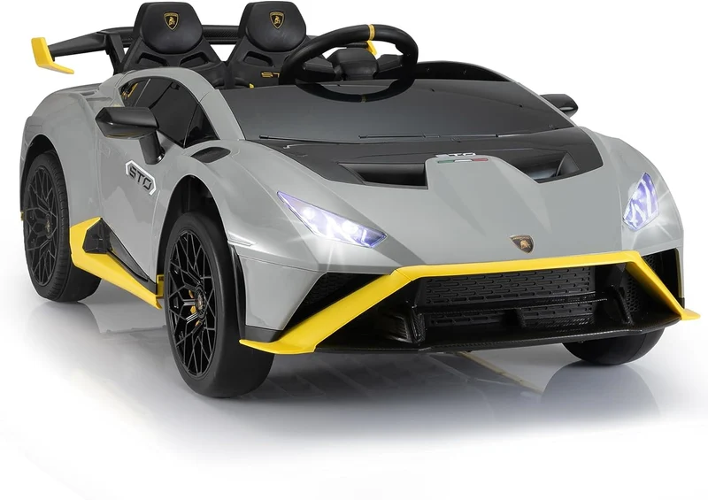 LISUEYNE 24V Licensed Lamborghini STO Ride on Car, Drift Electric Car for Boys Girls Age 3+, Remote Control, Music, Max Speed 6mph, Grey